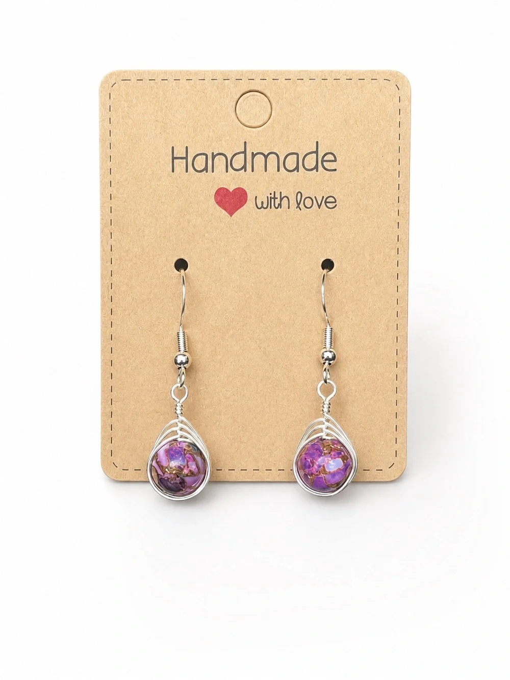 Purple Impression Jasper Wire Wrapped Earrings